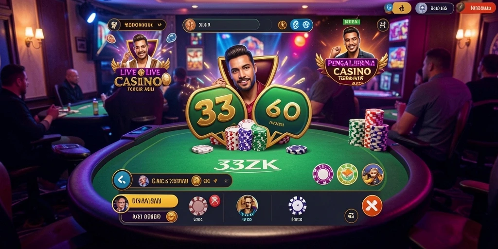 Screenshot gameplay 33ZK menampilkan dealer langsung dan suasana kasino.
