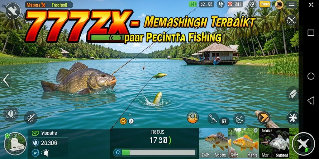 Tampilan gameplay 777ZX yang seru saat memancing ikan besar.