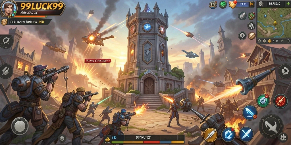 Screenshot gameplay menara pertahanan yang menegangkan di 99LUCK99.