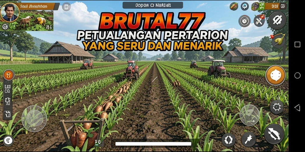 Tampilan gameplay BRUTAL77 yang menarik dengan aktivitas bertani.