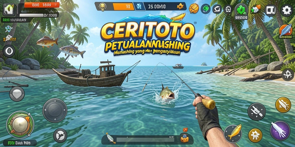 Tampilan gameplay CERITOTO dengan aksi memancing yang seru dan grafis menawan.