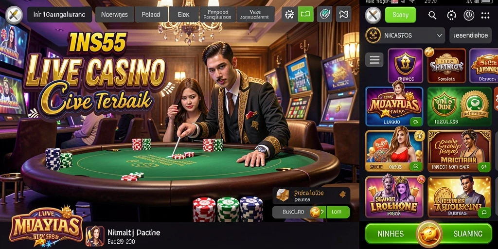 Screenshot menunjukkan dealer live dan permainan menarik dari INS55.