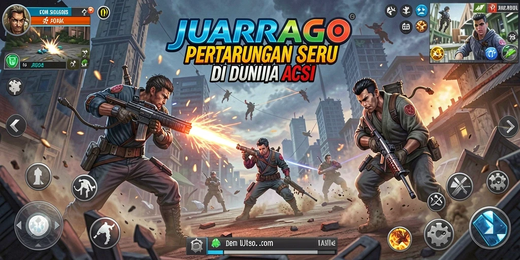 Screenshot menunjukkan pertarungan mendebarkan dalam JUARAGO dengan karakter yang beraksi.
