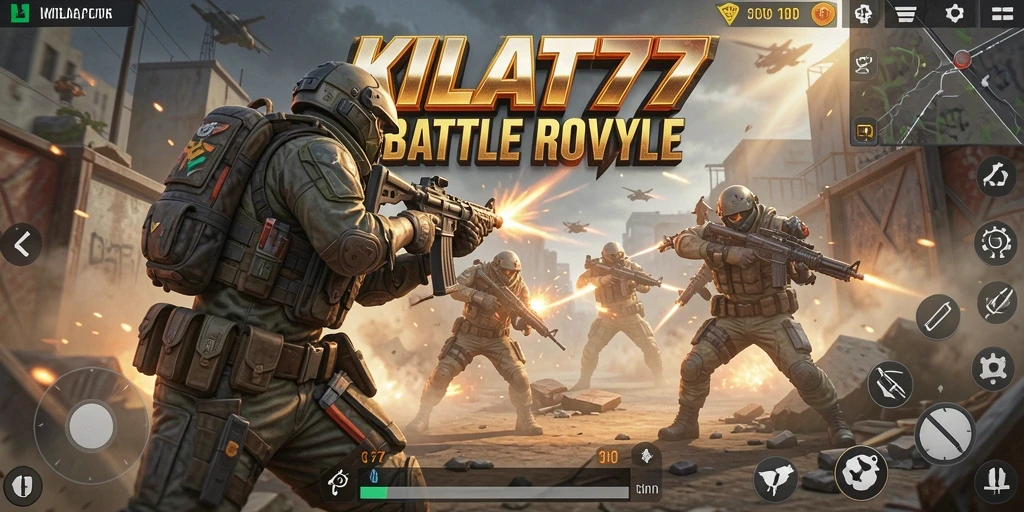 Gameplay seru KILAT77 dalam aksi pertempuran Battle Royale.