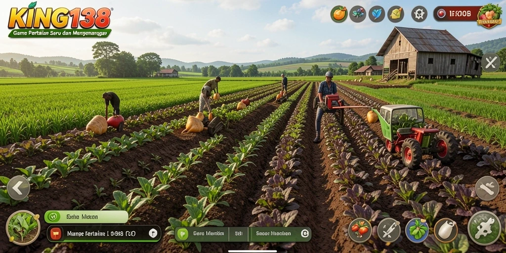 Screenshot gameplay KING138 menunjukkan aktivitas bertani yang seru