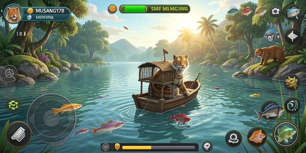 Screenshot utama dari gameplay seru dalam MUSANG178 yang menunjukkan keindahan pemancingan.