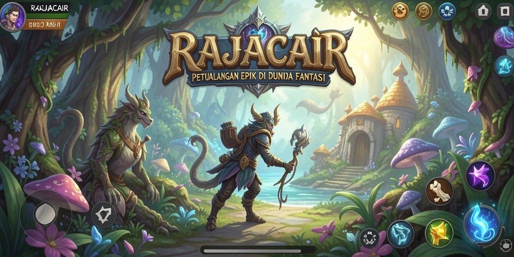 Tangkapan layar utama RAJACAIR menampilkan aksi seru di dunia RPG.