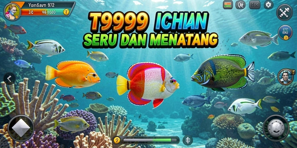 Screenshot dari gameplay T9999 yang menampilkan aksi menangkap ikan.