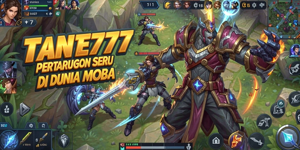 Screenshot dari gameplay seru TANTE777 dengan pertempuran MOBA.